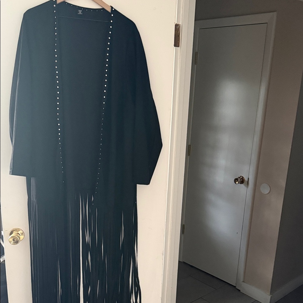 SHEIN Black Fringe Longline Jacket